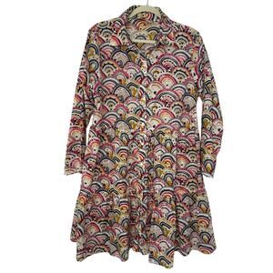 Dress Addict Cotton Rainbow Print Button Front Tiered Dress XL Boho Colorful